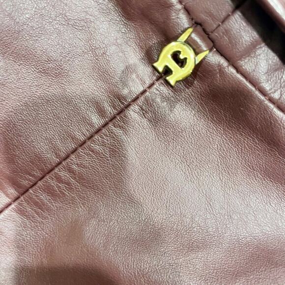 VTG ETIENNE AIGNER COAT BLAZER LEATHER MAROON SZ S OVERSIZED DARK ACADEMIA - Picture 13 of 16